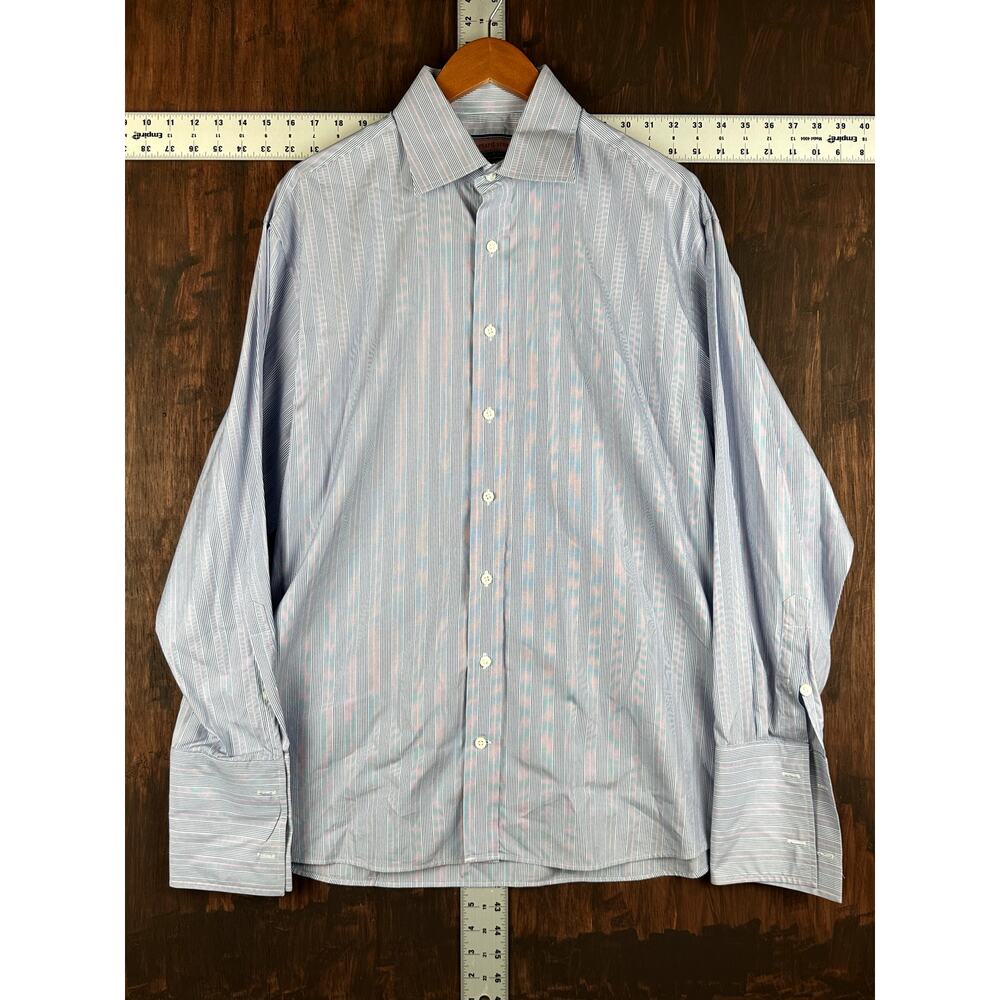 Vineyard Vines Shep Ian Button Down Long Sleeve Shirt Striped Blue Pink 16 1/2 R